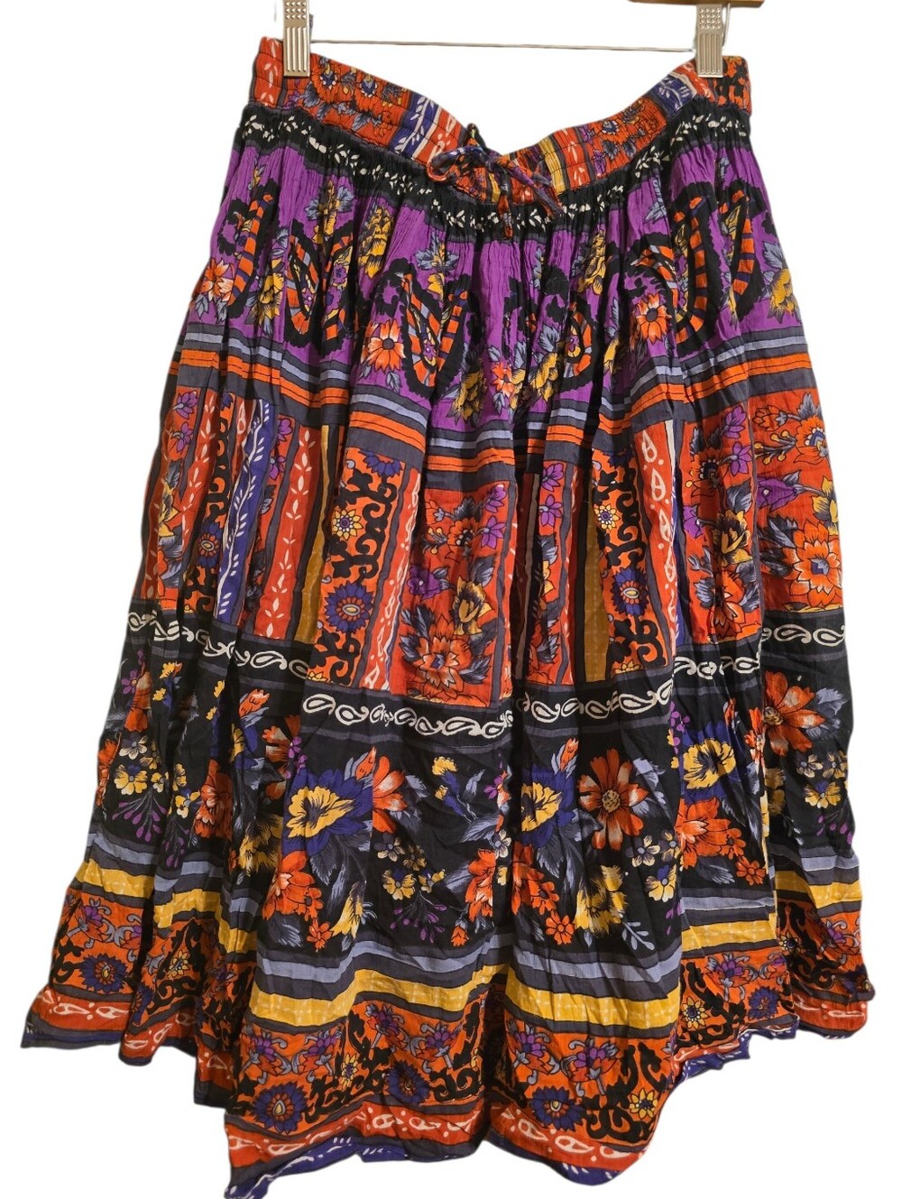 Vintage | Boho Floral Midi Skirt in Purple and Orange